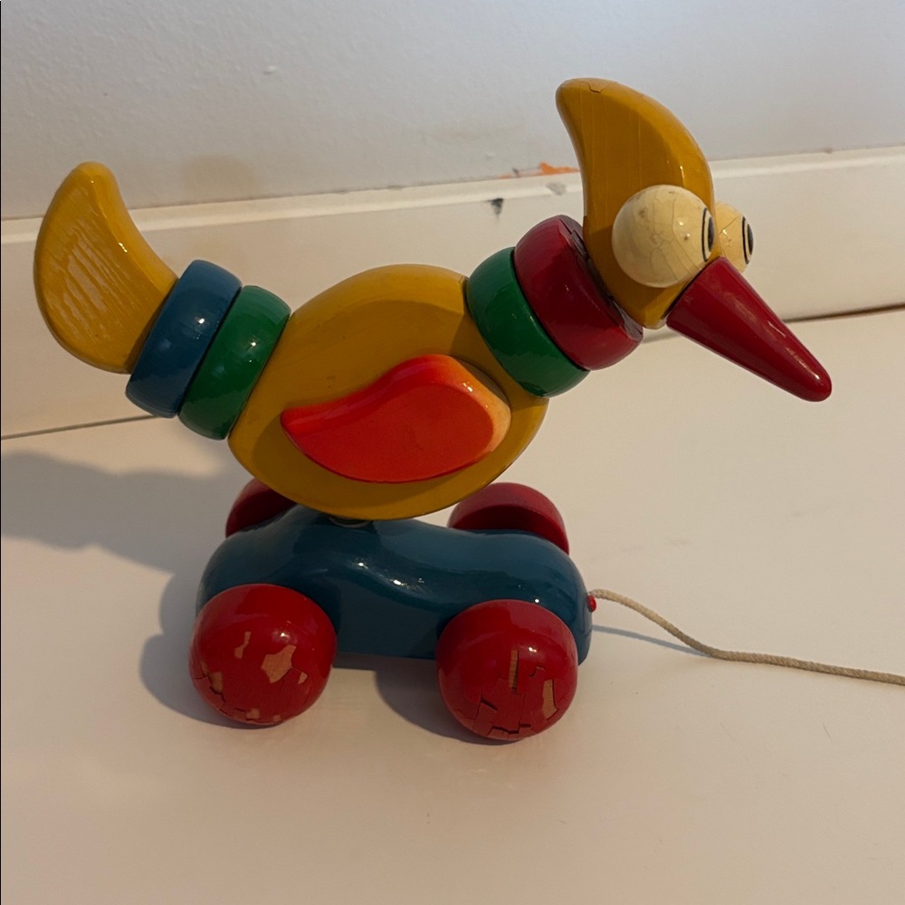 Vintage Kouvalias exotic bird Pull Toy 1990s